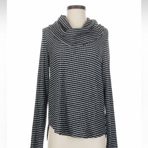 Lucky Brand Black and White Striped Cowl Neck Sweater